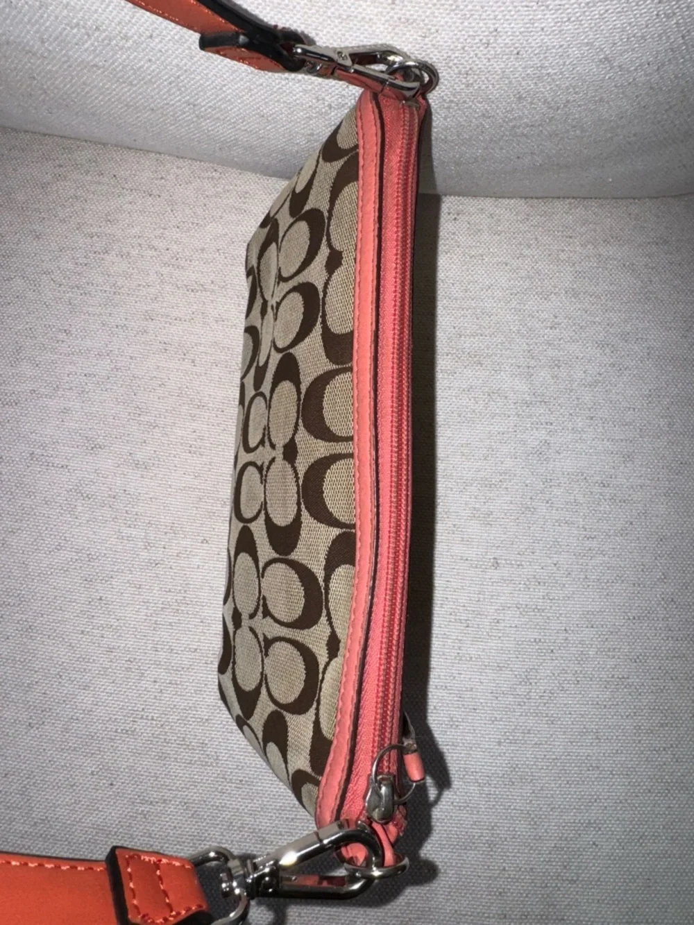 Coach Monogran Canvas Leather Pink Mini Shoulder Bag Wristlet Y2K VTG Designer - Picture 13 of 17